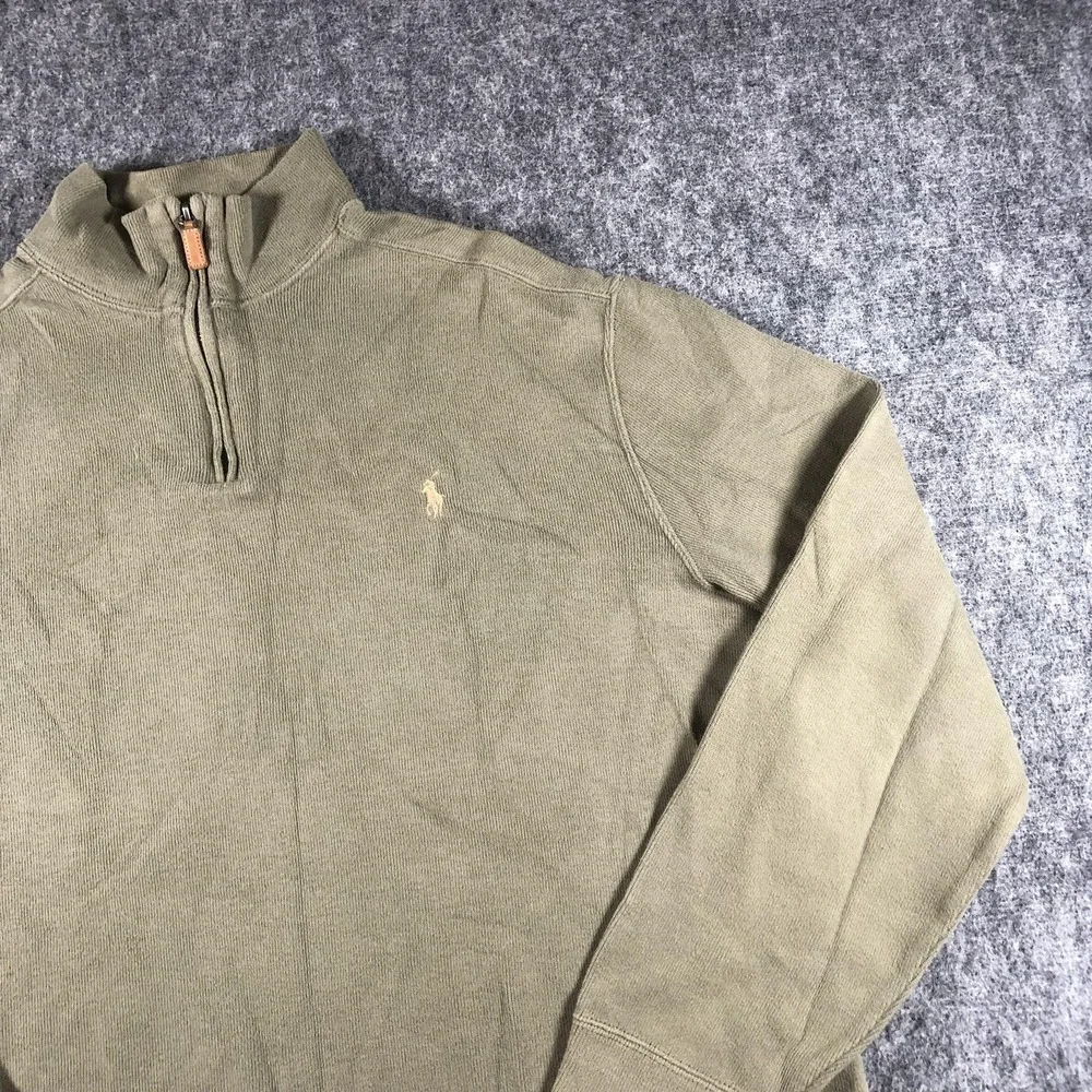 Polo Ralph Lauren Sweater Mens‎ Large Taupe Green 1/4 Zip Mock Neck Cotton